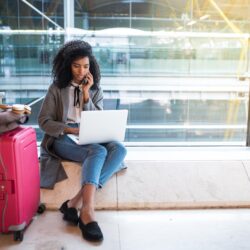 Corporate traveler waiting for flight