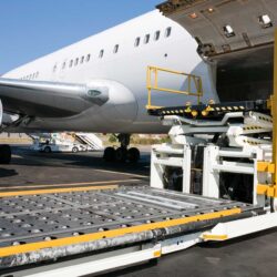 Air cargo being loaded on to plane into cargo hold. Cirium aviation analytics and on-time performance.